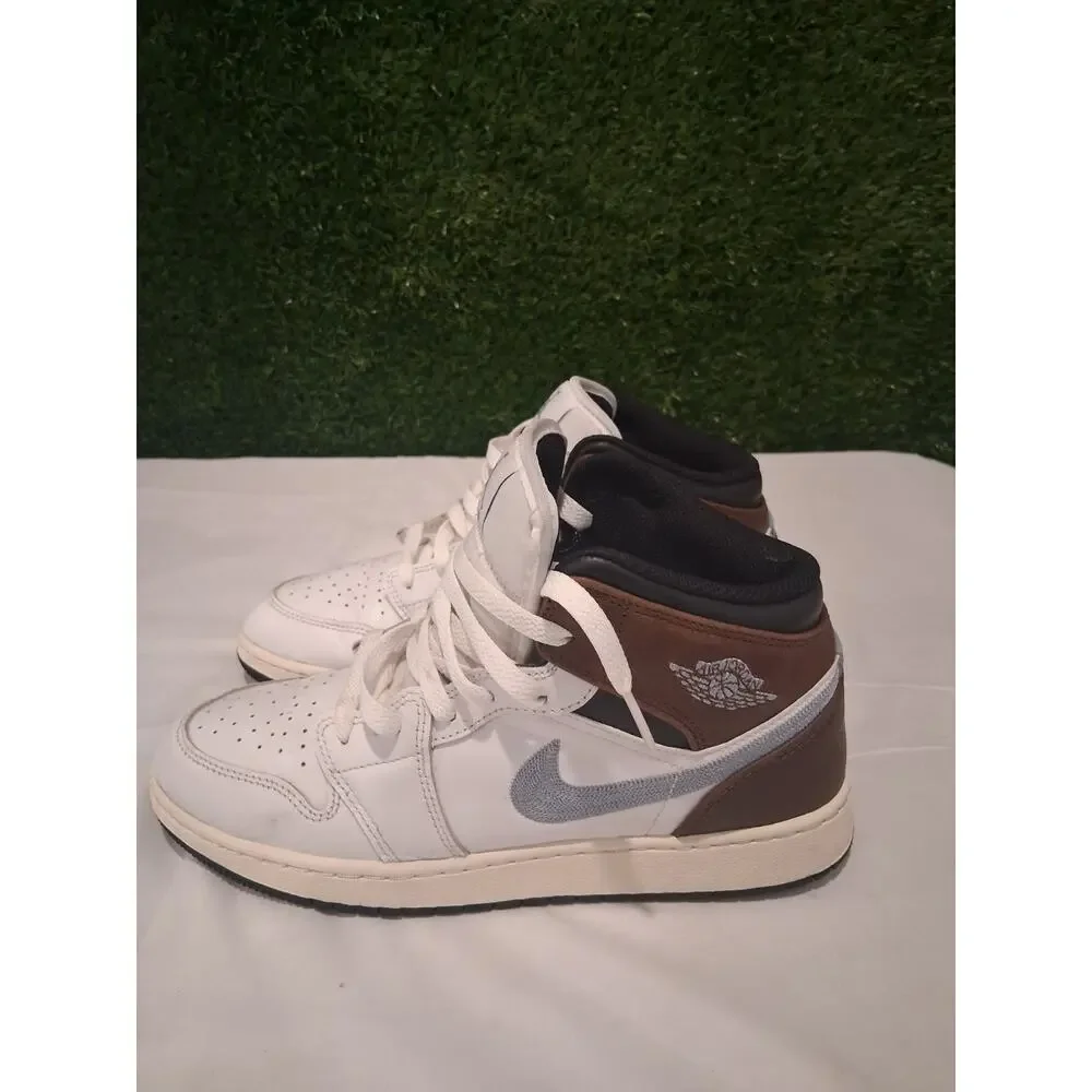 Nike Air Jordan 1 Mid SE GS White Brown Blue Grey FQ8162-142 Size 7Y Youth US
